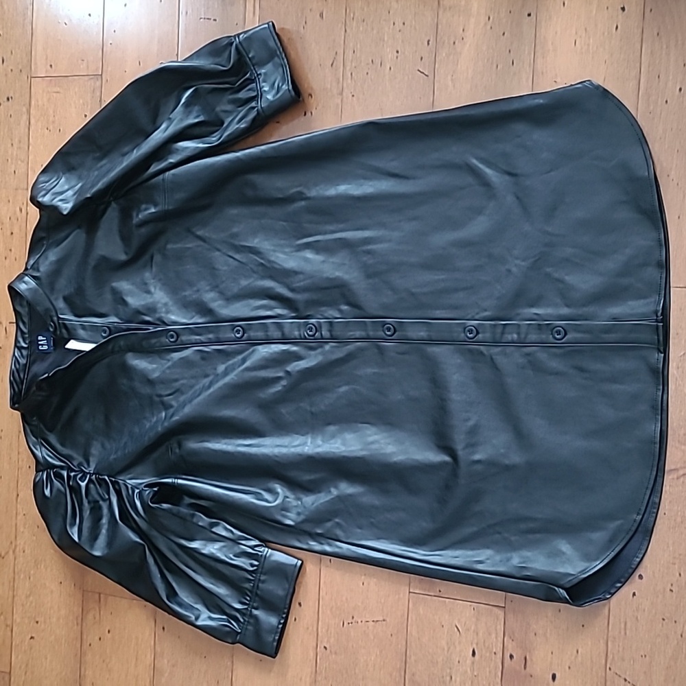 Gap Puff Sleeve Faux-Leather Mini Shirtdress